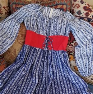 Corset Milkmaid Floral Prarie Dress Blue Red